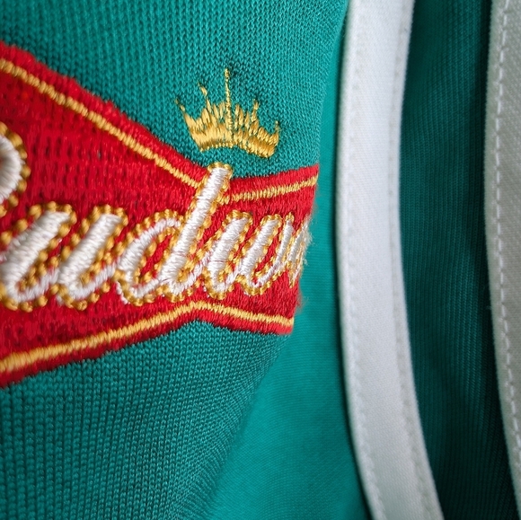 Vintage Budweiser GPC Green White Striped Zip Up Sweater Jacket Large Mens - Picture 7 of 8